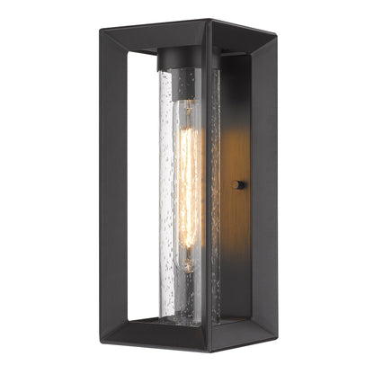 Smyth Outdoor Medium Wall Sconce in Natural Black with Seeded Glass - - Golden Lighting