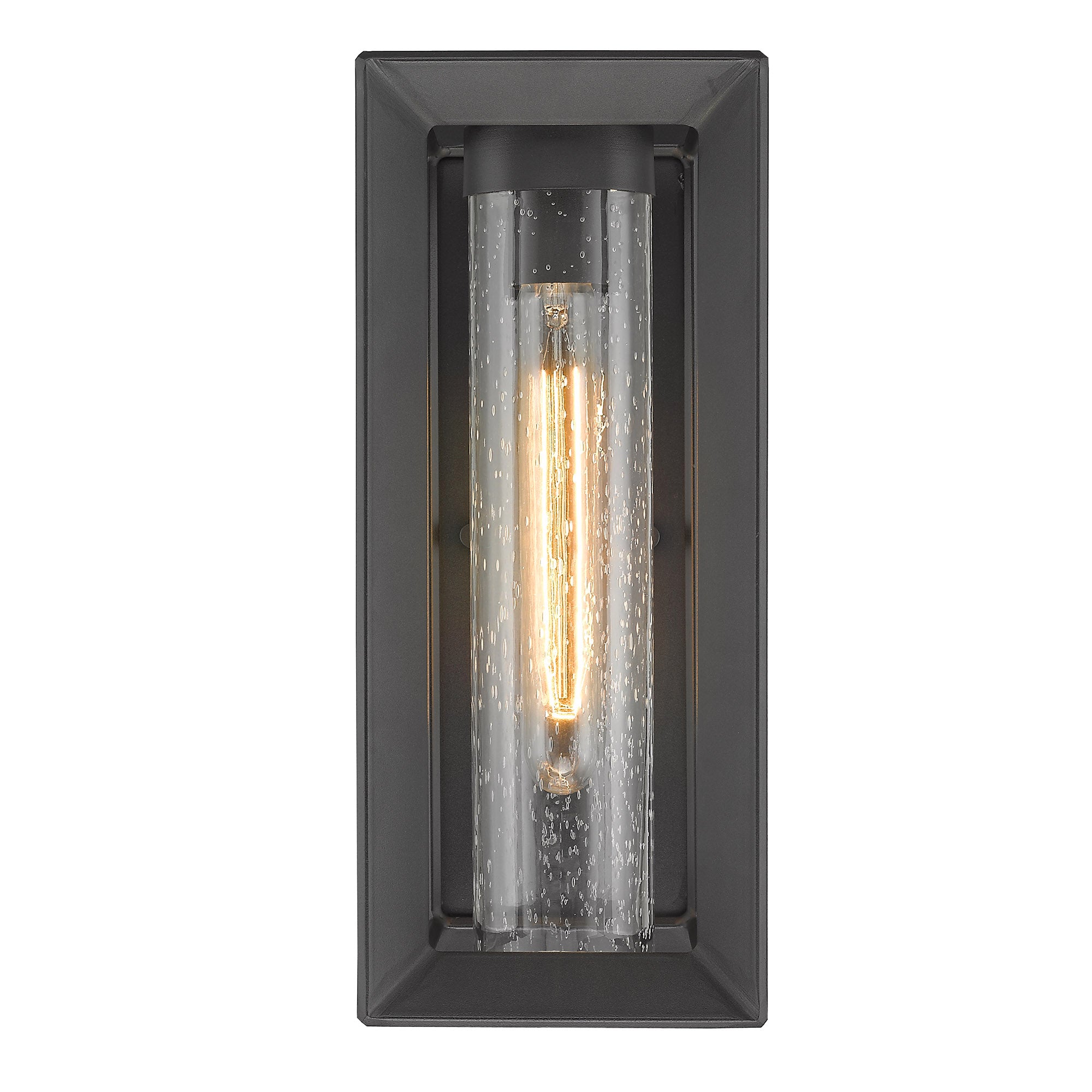 Smyth Outdoor Medium Wall Sconce in Natural Black with Seeded Glass - Natural Black / Seeded Glass / Clear - Golden Lighting