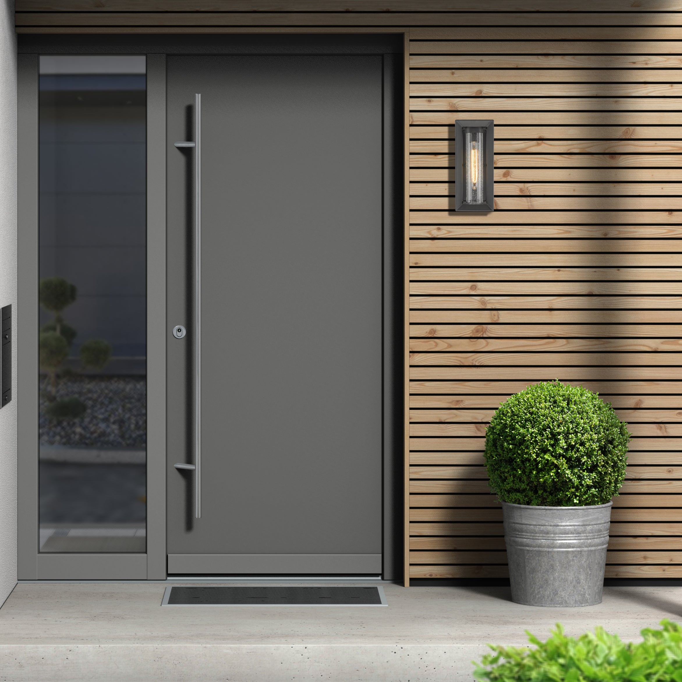 Golden Lighting Smyth 1-light Outdoor Wall in Natural Black and Seeded Glass