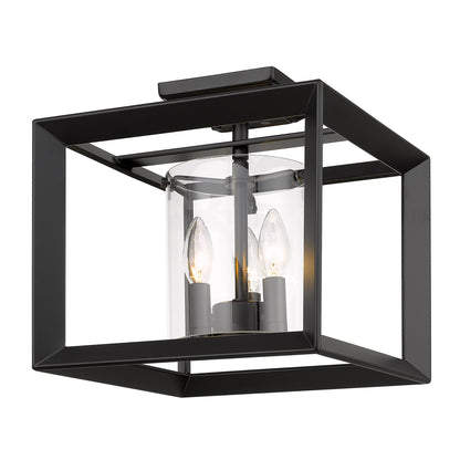 Golden Lighting Smyth 3-light 12"H Semi-Flush Mount in Matte Black and Clear Glass
