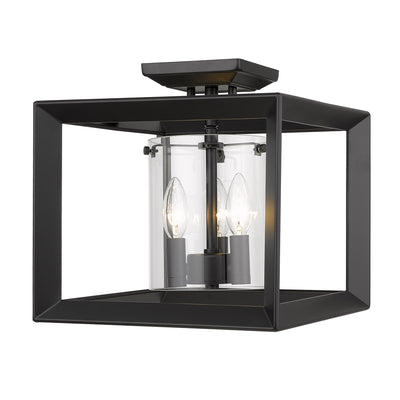Golden Lighting Smyth 3-light 12"H Semi-Flush Mount in Matte Black and Clear Glass - - Golden Lighting