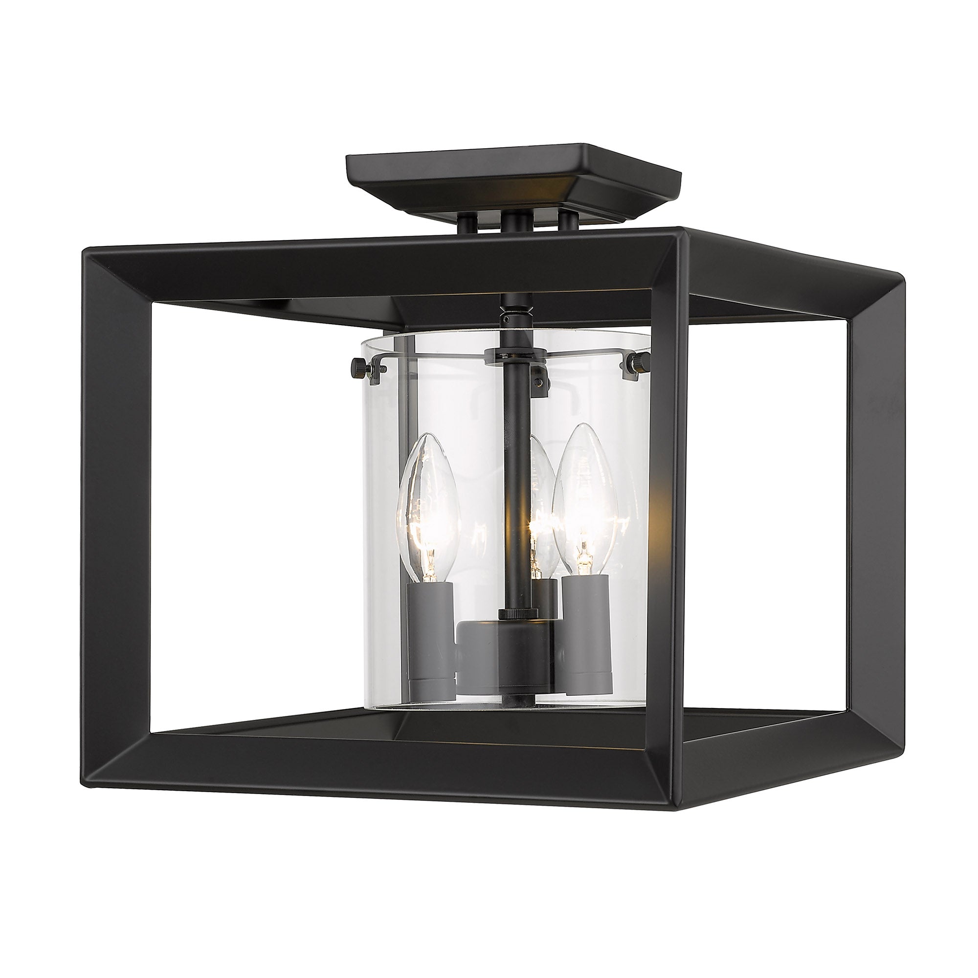 Smyth 12" Semi-Flush in Matte Black with Clear Glass Shades - Matte Black / Clear Glass / Clear - Golden Lighting