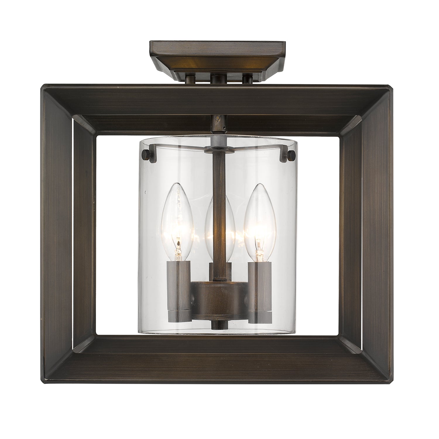 Smyth Semi-Flush (Low Profile) in Gunmetal Bronze with Clear Glass - - Golden Lighting