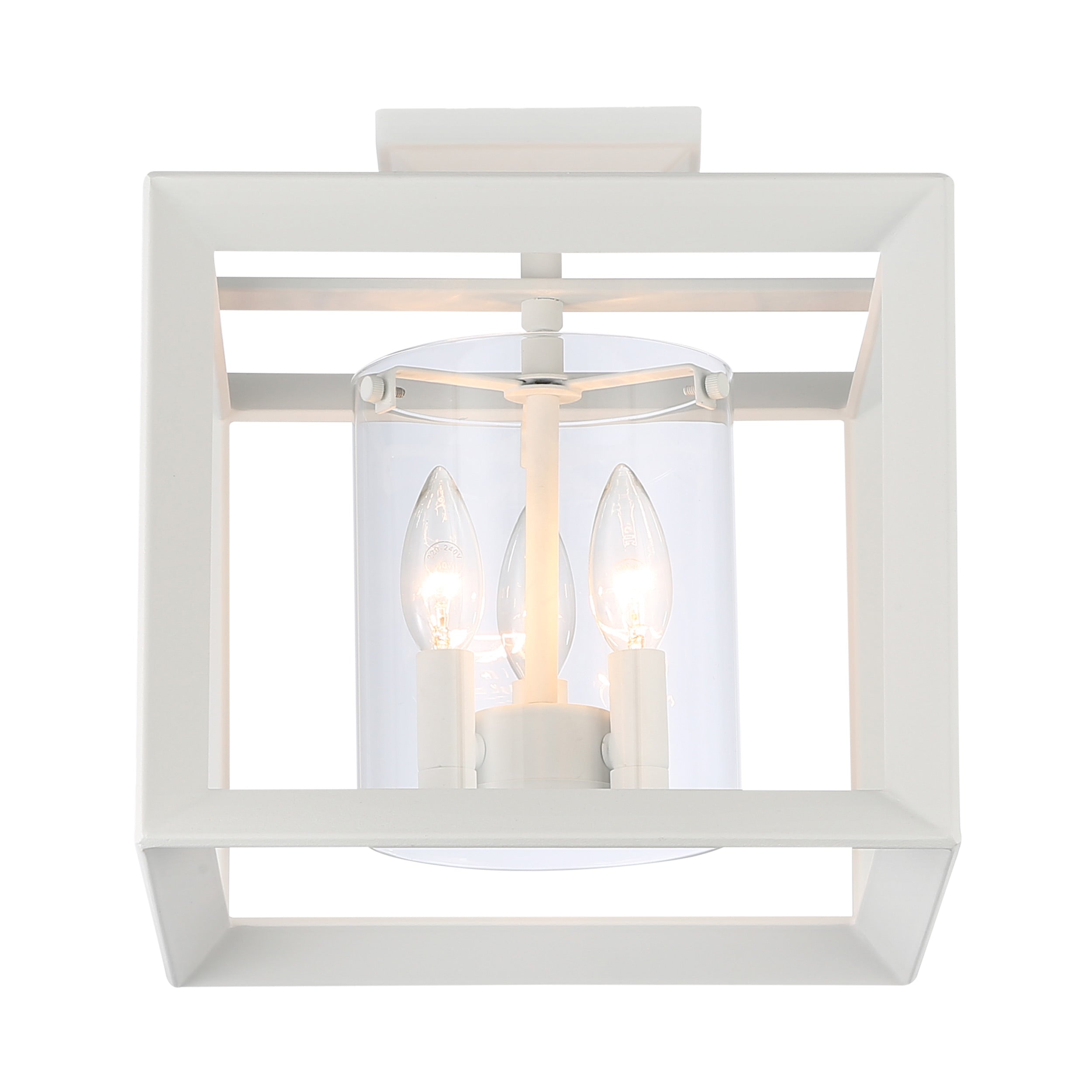 Golden Lighting Smyth 3-light 12"H Semi-Flush Mount in Natural White and Clear Glass - - Golden Lighting
