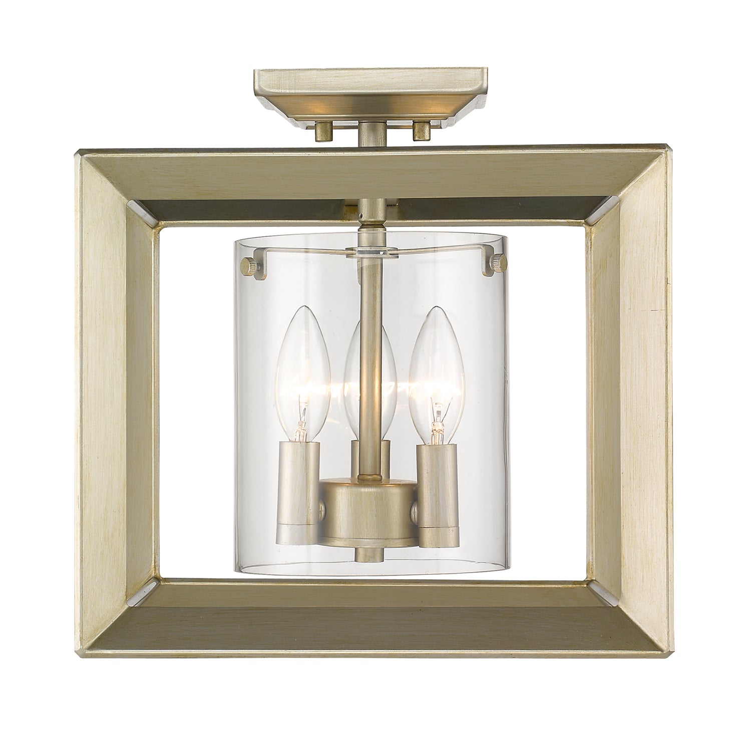 Smyth Semi-Flush (Low Profile) in White Gold with Clear Glass - - Golden Lighting