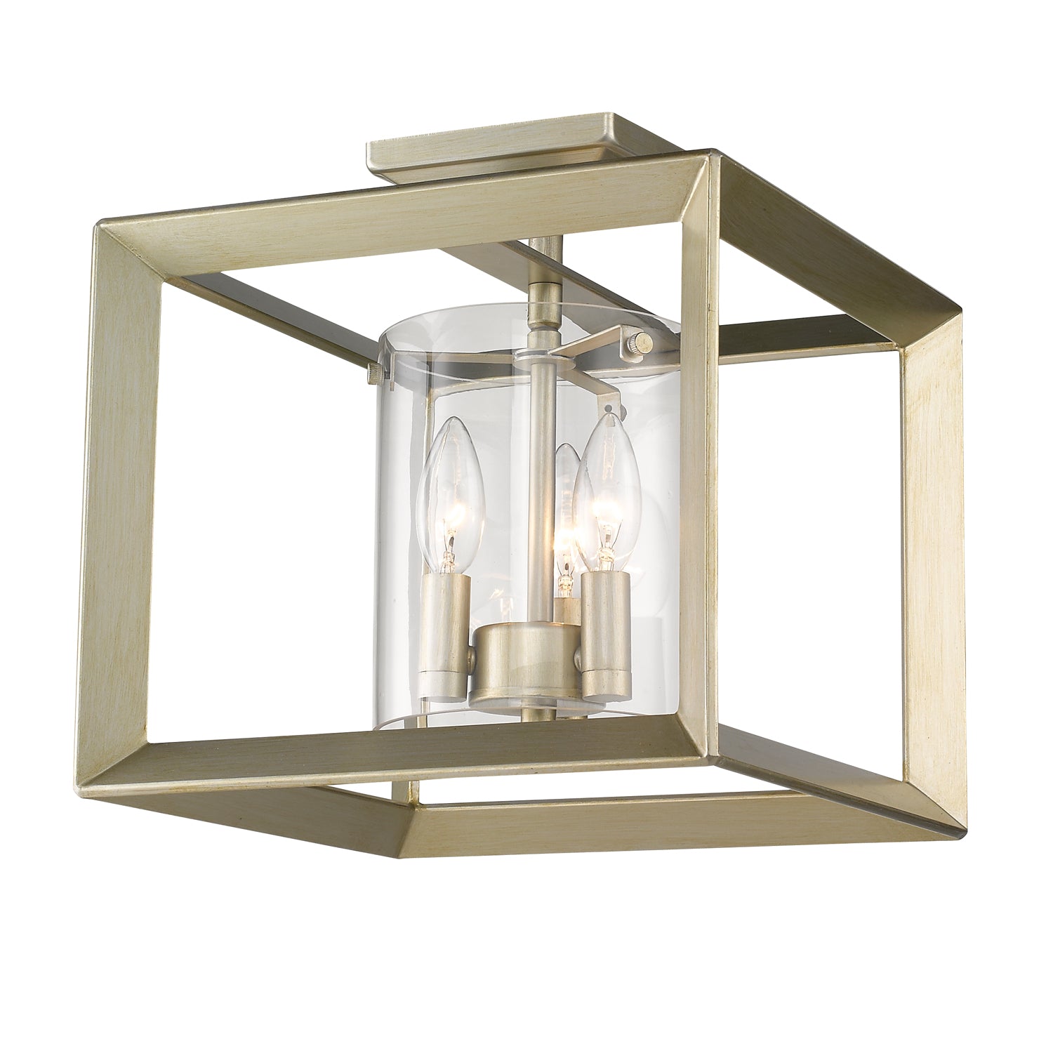 Smyth Semi-Flush (Low Profile) in White Gold with Clear Glass - White Gold / Clear Glass / Clear - Golden Lighting