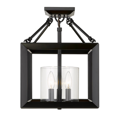 Golden Lighting Smyth 3-light 17"H Semi-Flush Mount in Matte Black and Clear Glass - - Golden Lighting