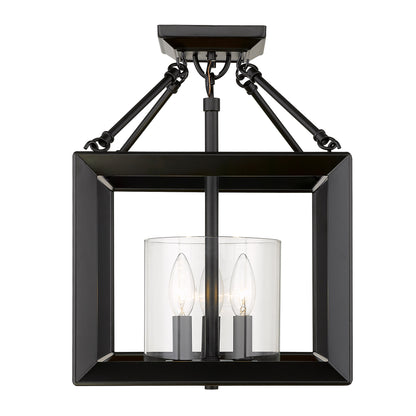 Golden Lighting Smyth 3-light 17"H Semi-Flush Mount in Matte Black and Clear Glass - - Golden Lighting