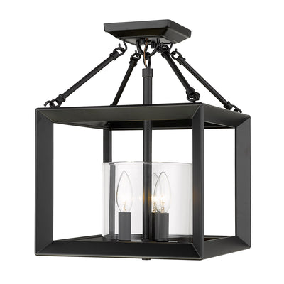 Golden Lighting Smyth 3-light 17"H Semi-Flush Mount in Matte Black and Clear Glass - - Golden Lighting