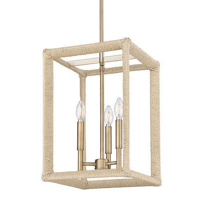 Kimber 3 Light Pendant in Modern Brass with Light Natural Rattan Accents - - Golden Lighting