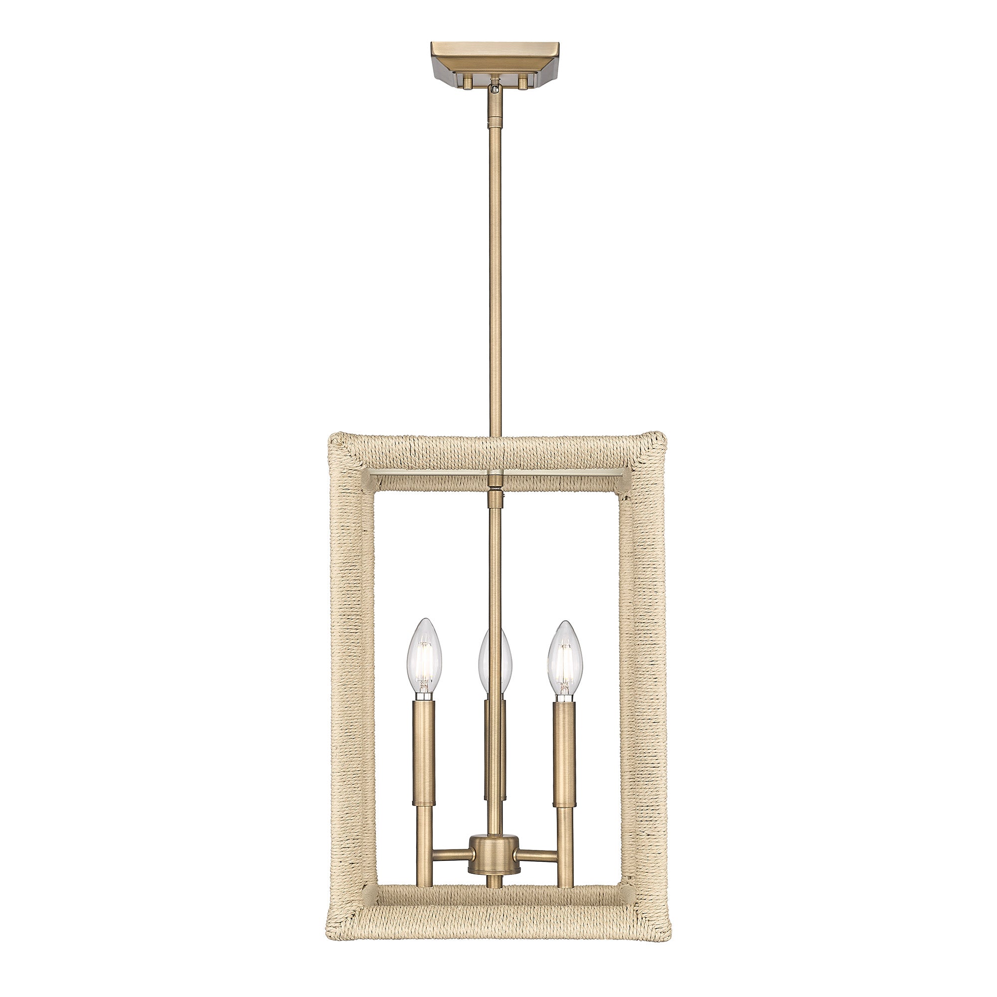 Kimber 3 Light Pendant in Modern Brass with Light Natural Rattan Accents - Modern Brass / No Shade / NA - Golden Lighting