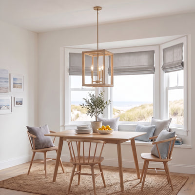 Kimber 3-light Pendant in Modern Brass, AI-visualized breakfast nook scene - Golden Lighting