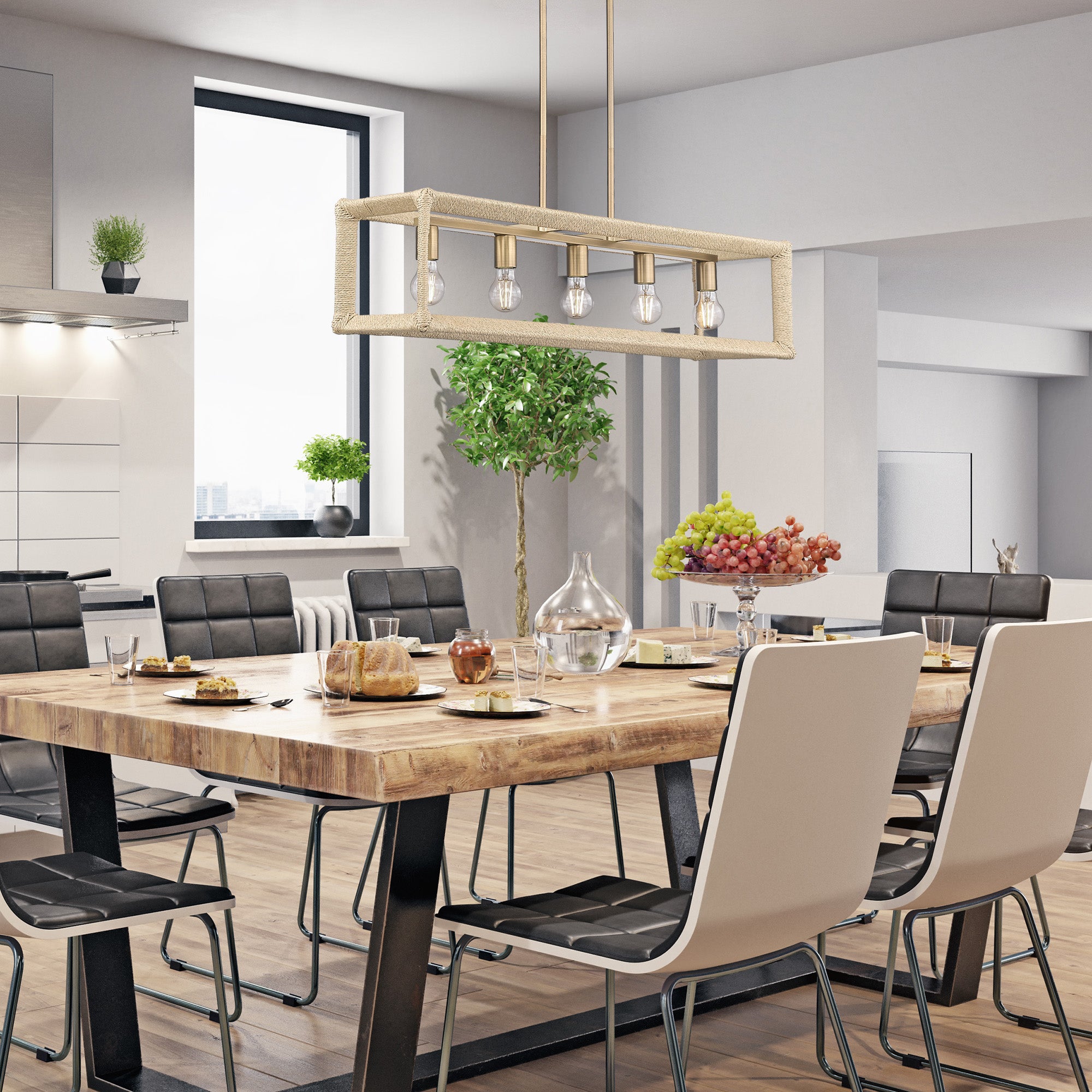 Kimber 5-light Island Light in Modern Brass