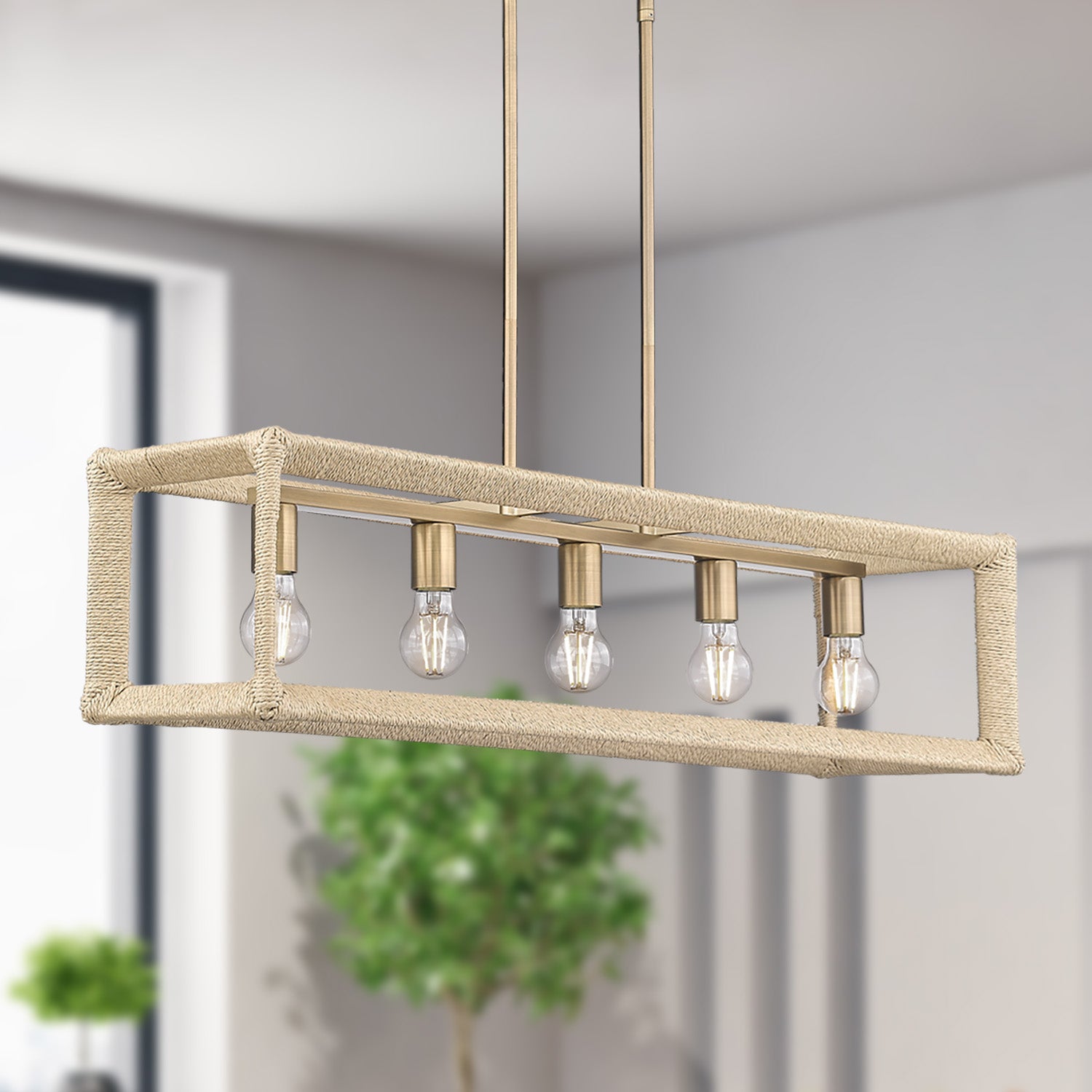 Kimber 5-light Island Light in Modern Brass