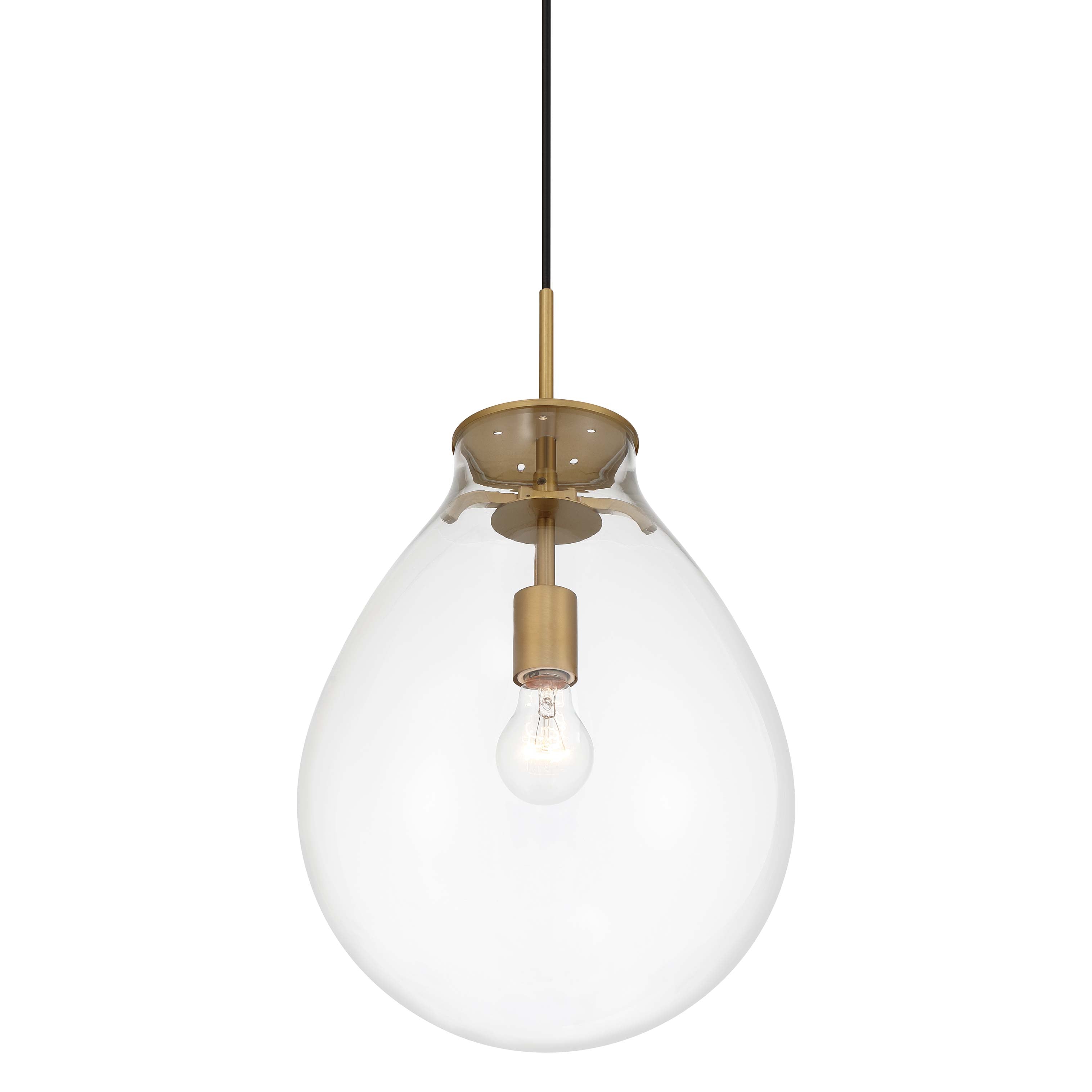 Drop 1-light Pendant in Brushed Champagne Brass and Clear Glass