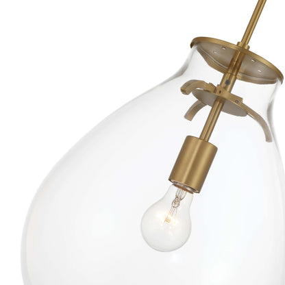 Drop 1-light Pendant in Brushed Champagne Brass and Clear Glass