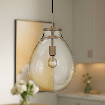 Drop 1-light Pendant in Brushed Champagne Brass and Clear Glass