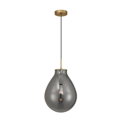 Drop 1-light Pendant in Brushed Champagne Brass and Smoke Plated Glass
