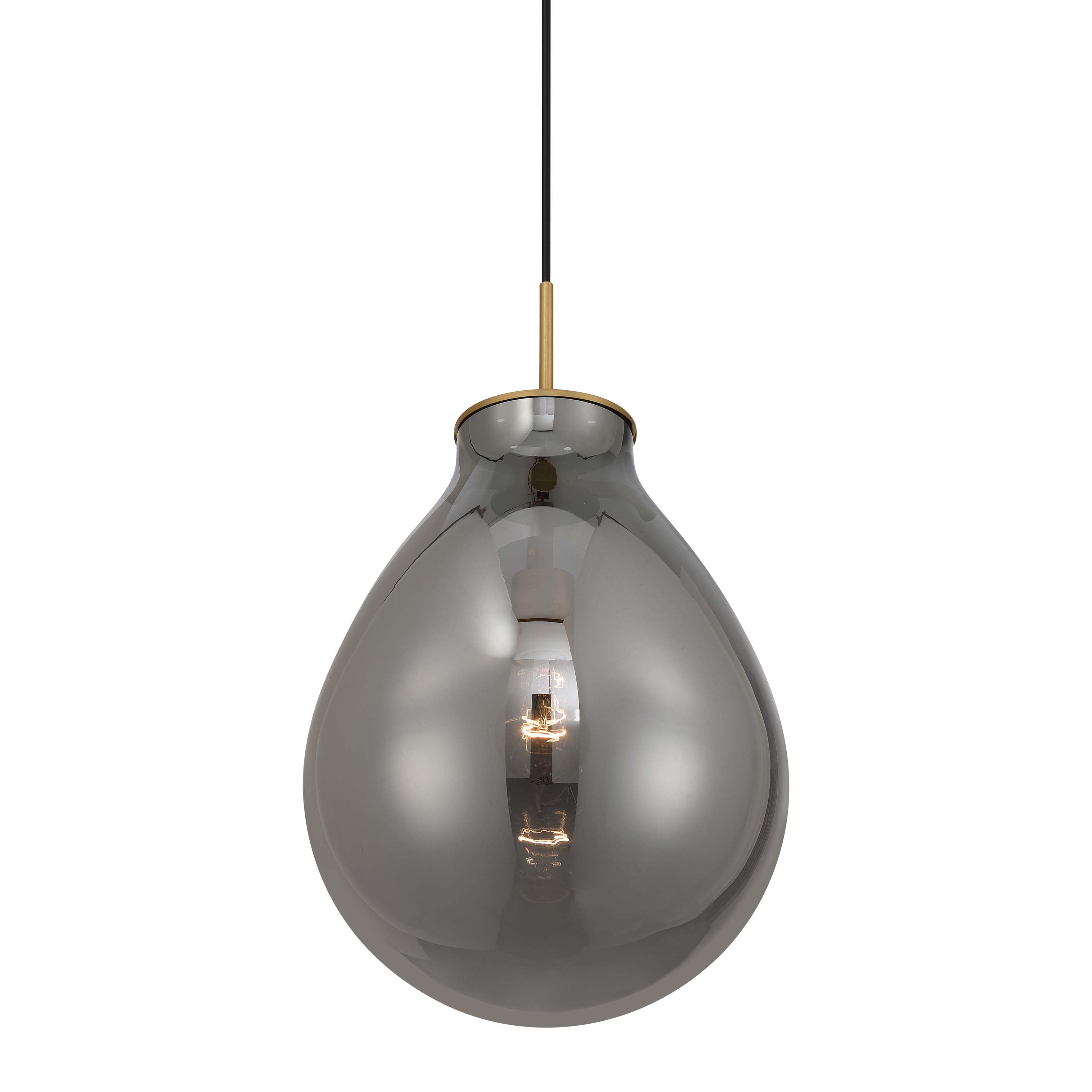 Drop 1-light Pendant in Brushed Champagne Brass and Smoke Plated Glass