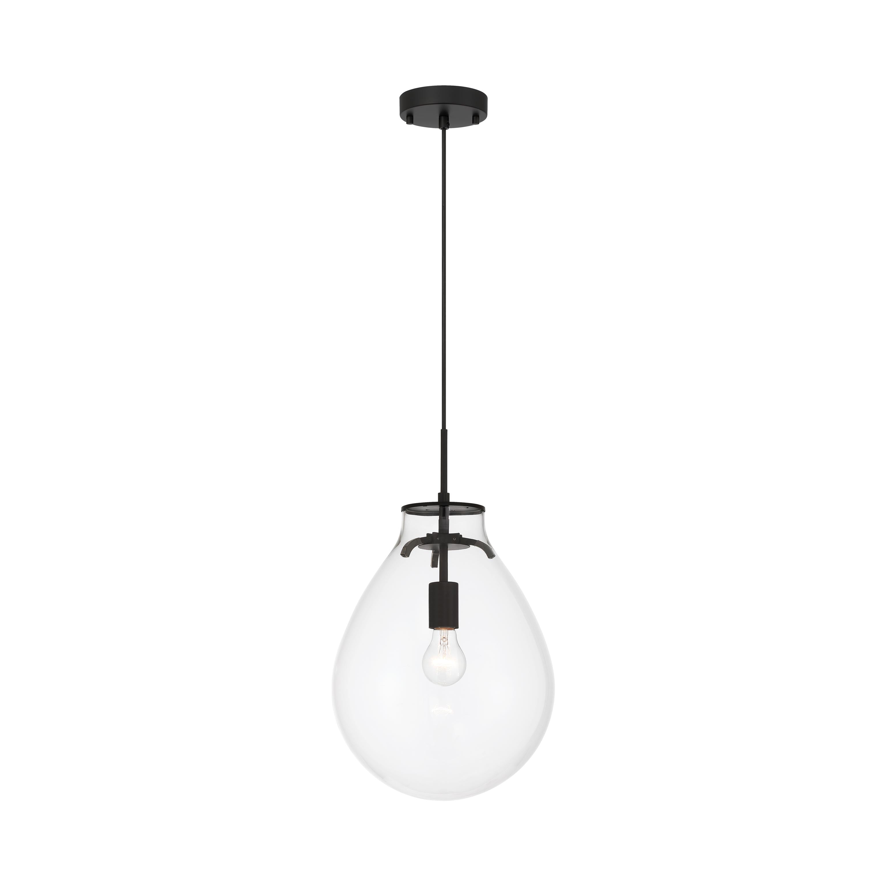 Drop 1-light Pendant in Matte Black and Clear Glass