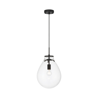 Drop 1-light Pendant in Matte Black and Clear Glass