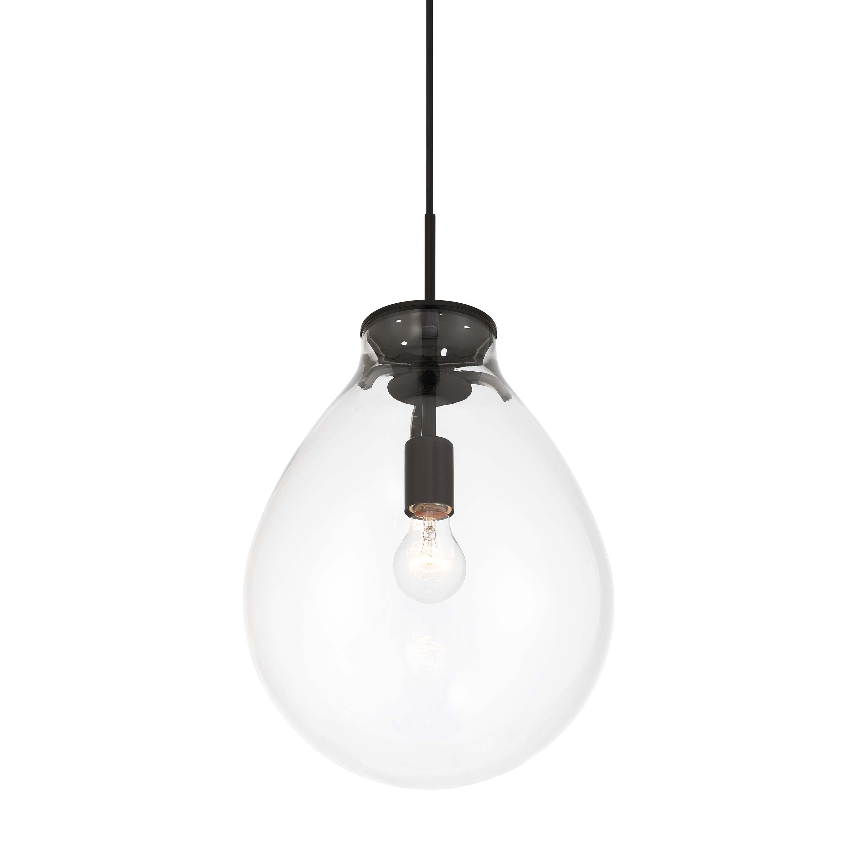 Drop 1-light Pendant in Matte Black and Clear Glass