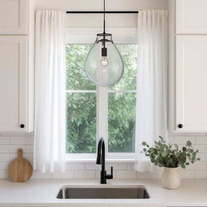 Drop 1-light Pendant in Matte Black and Clear Glass
