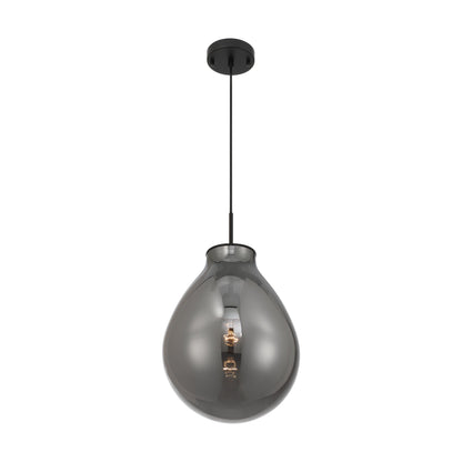 Drop 1-light Pendant in Matte Black and Smoke Plated Glass