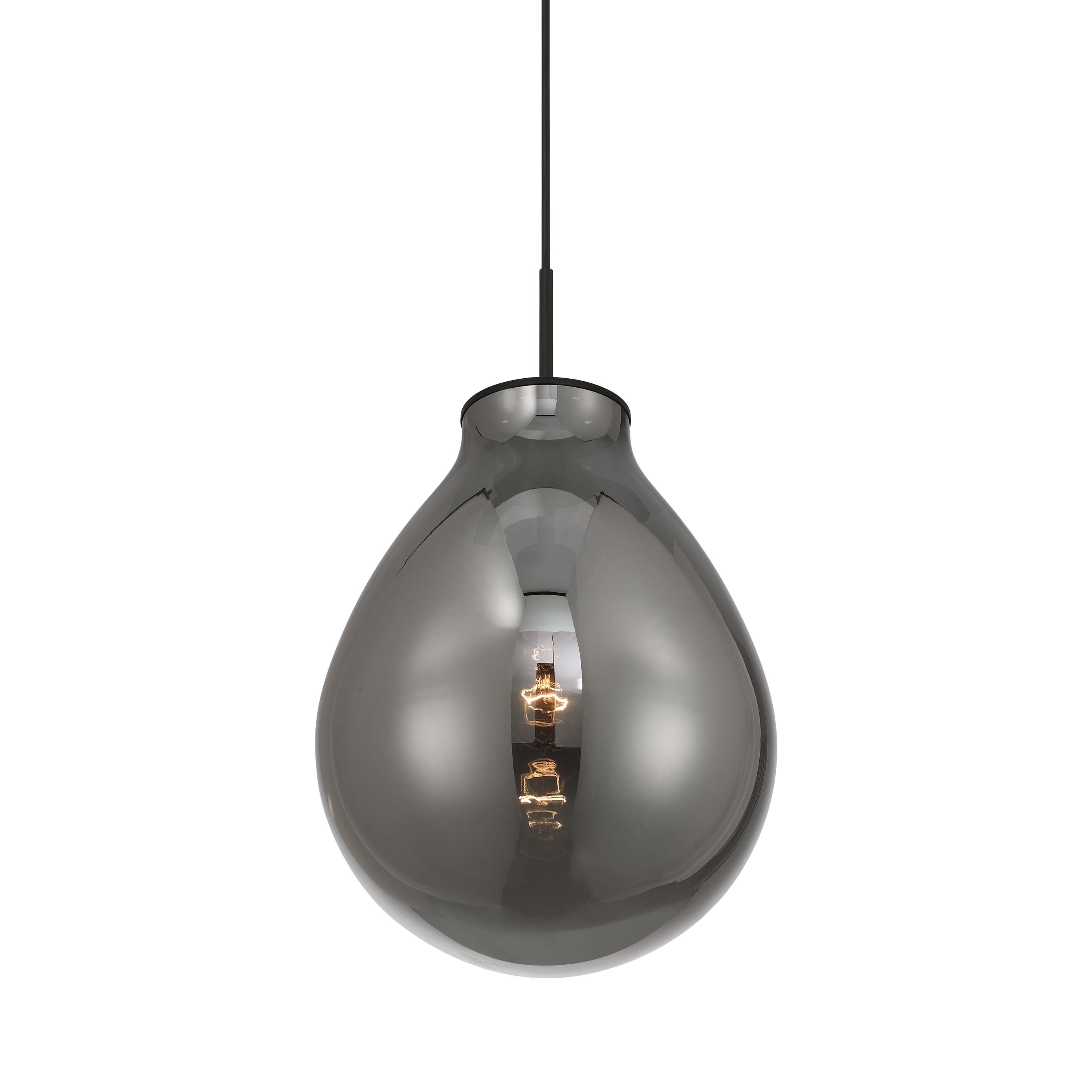 Drop 1-light Pendant in Matte Black and Smoke Plated Glass