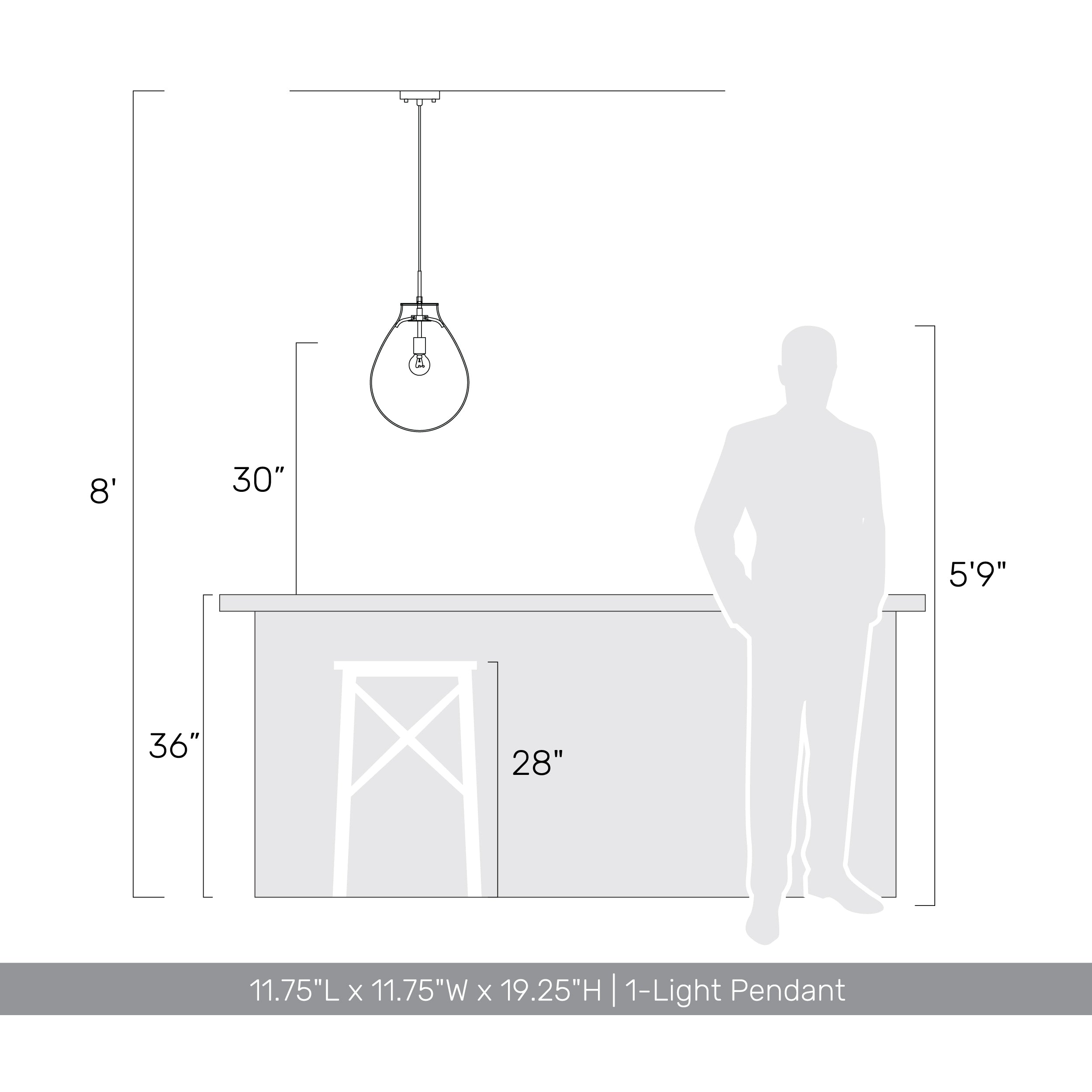 Drop 1-light Pendant in Matte Black and Smoke Plated Glass