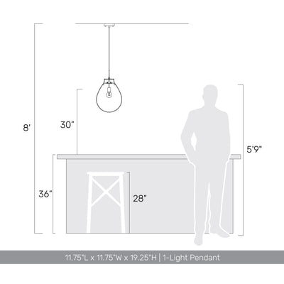 Drop 1-light Pendant in Brushed Champagne Brass and Smoke Plated Glass, scale reference - Golden Lighting