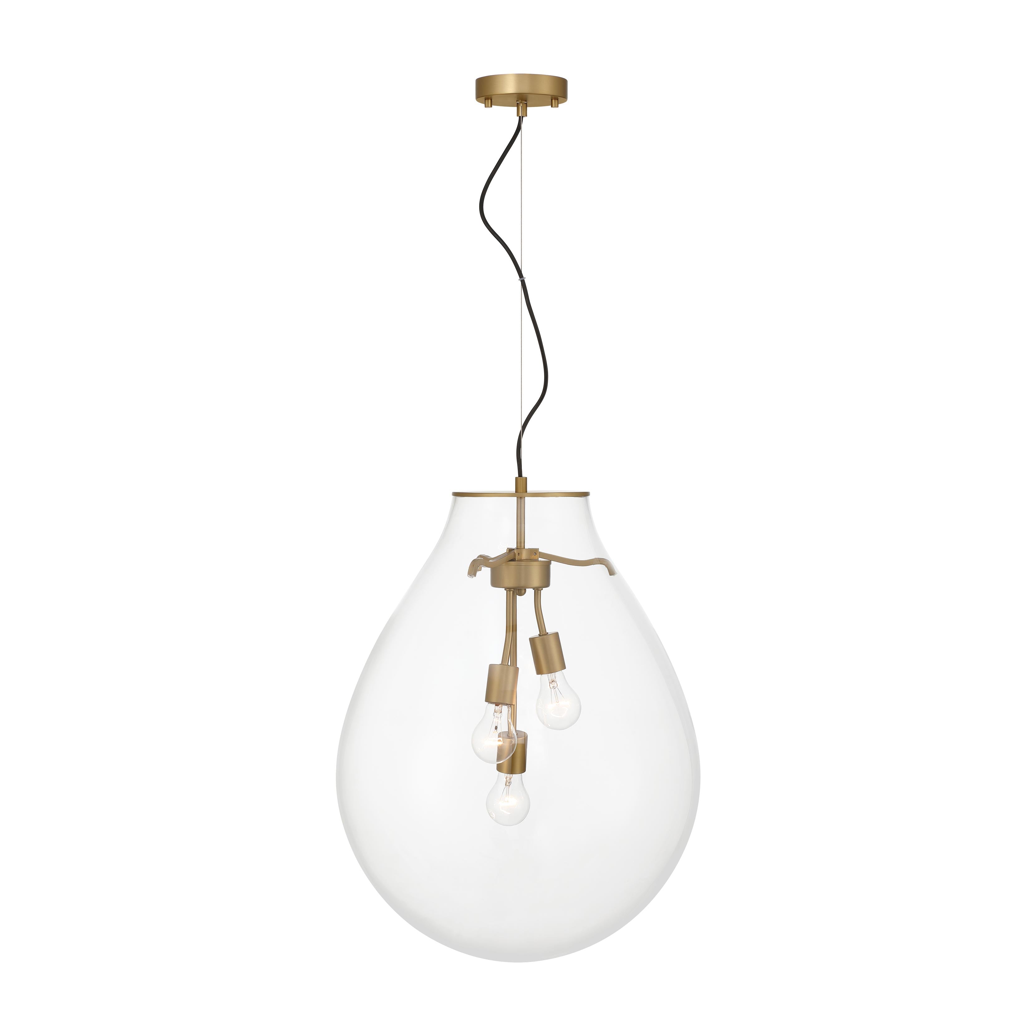 Drop 3-light Pendant in Brushed Champagne Brass and Clear Glass