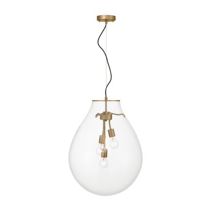 Drop 3-light Pendant in Brushed Champagne Brass and Clear Glass