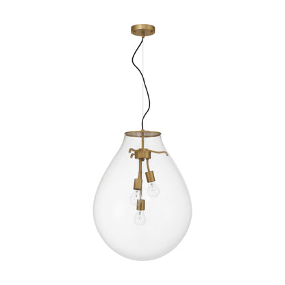 Drop 3-light Pendant in Brushed Champagne Brass and Clear Glass