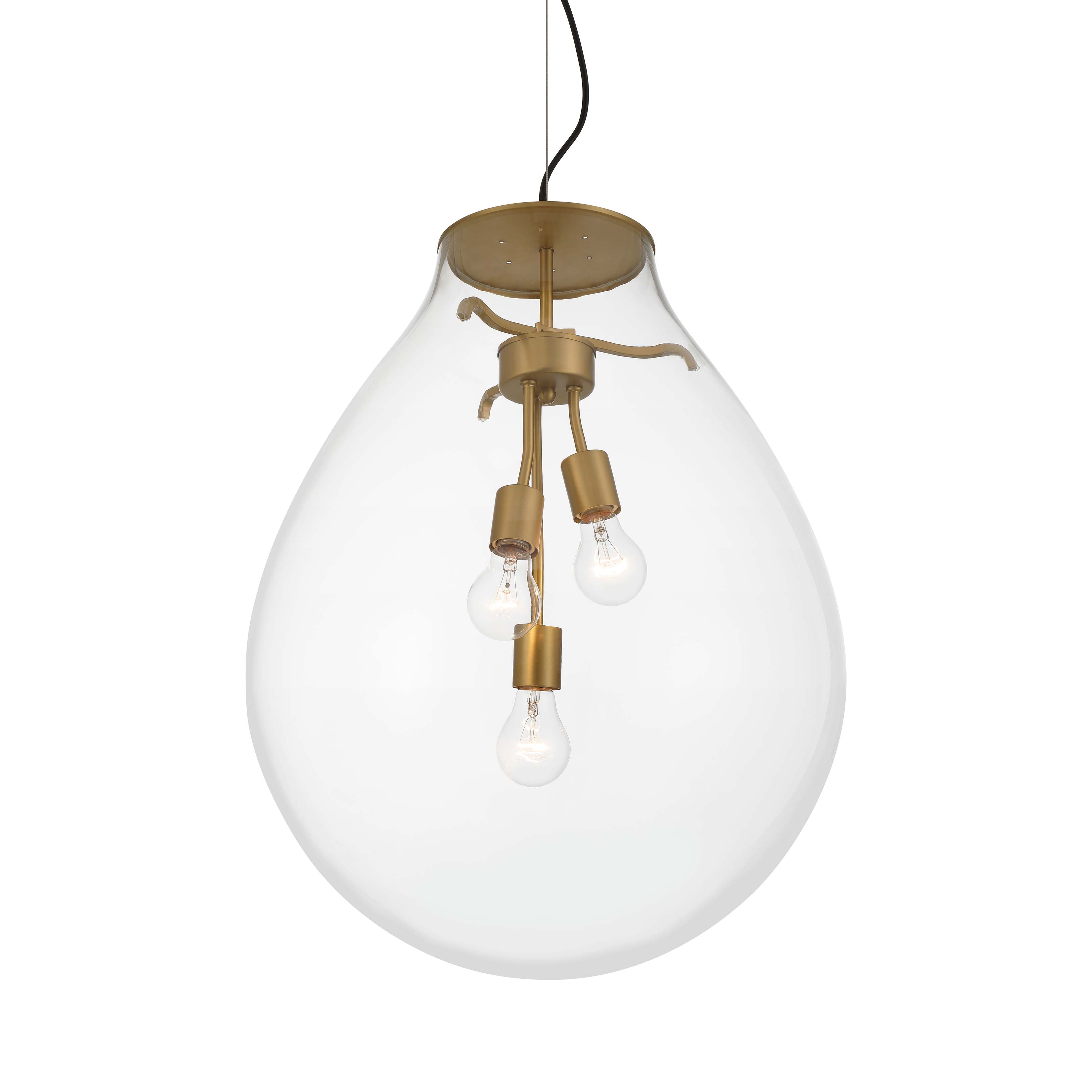 Drop 3-light Pendant in Brushed Champagne Brass and Clear Glass
