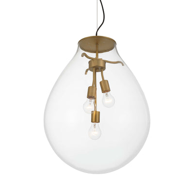 Drop 3-light Pendant in Brushed Champagne Brass and Clear Glass - Golden Lighting