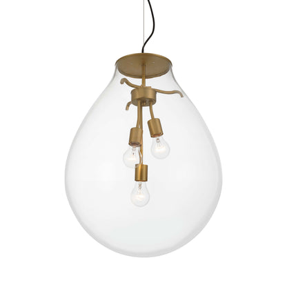 Drop 3-light Pendant in Brushed Champagne Brass and Clear Glass