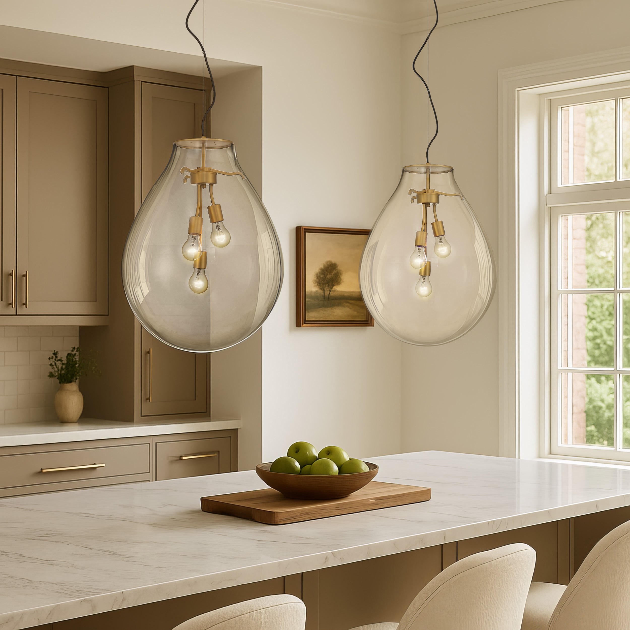 Drop 3-light Pendant in Brushed Champagne Brass and Clear Glass