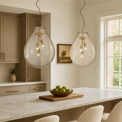 Drop 3-light Pendant in Brushed Champagne Brass and Clear Glass