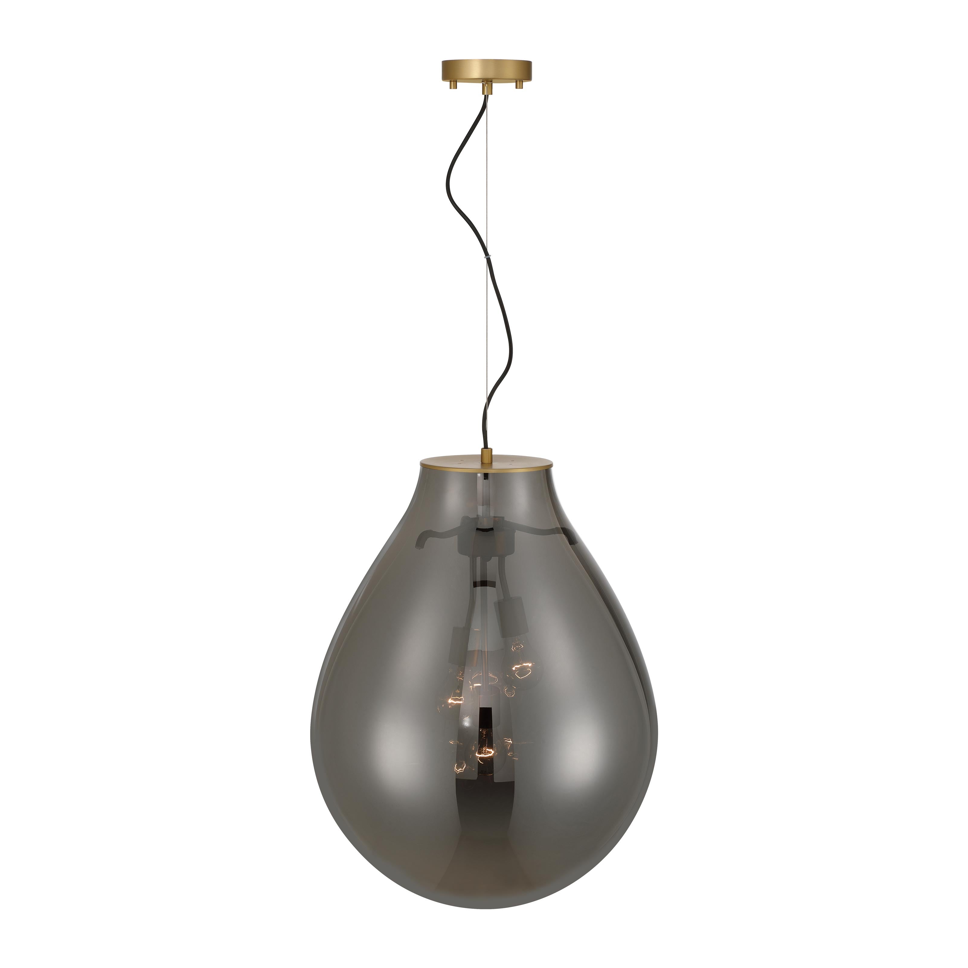 Drop 3-light Pendant in Brushed Champagne Brass and Smoke Plated Glass