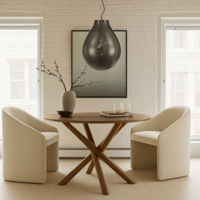 Drop 3-light Pendant in Brushed Champagne Brass and Smoke Plated Glass, shown in a room setting - Golden Lighting