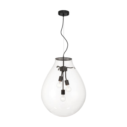 Drop 3-light Pendant in Matte Black and Clear Glass