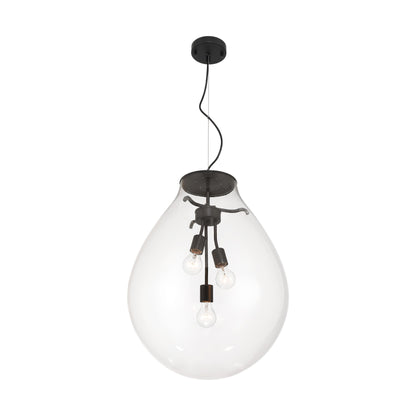 Drop 3-light Pendant in Matte Black and Clear Glass