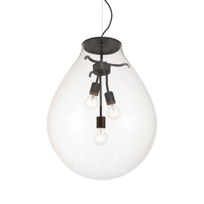 Drop 3-light Pendant in Matte Black and Clear Glass - Golden Lighting