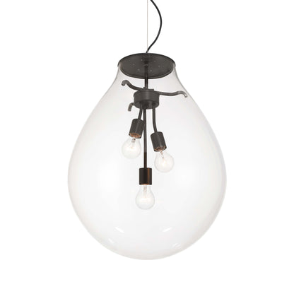 Drop 3-light Pendant in Matte Black and Clear Glass