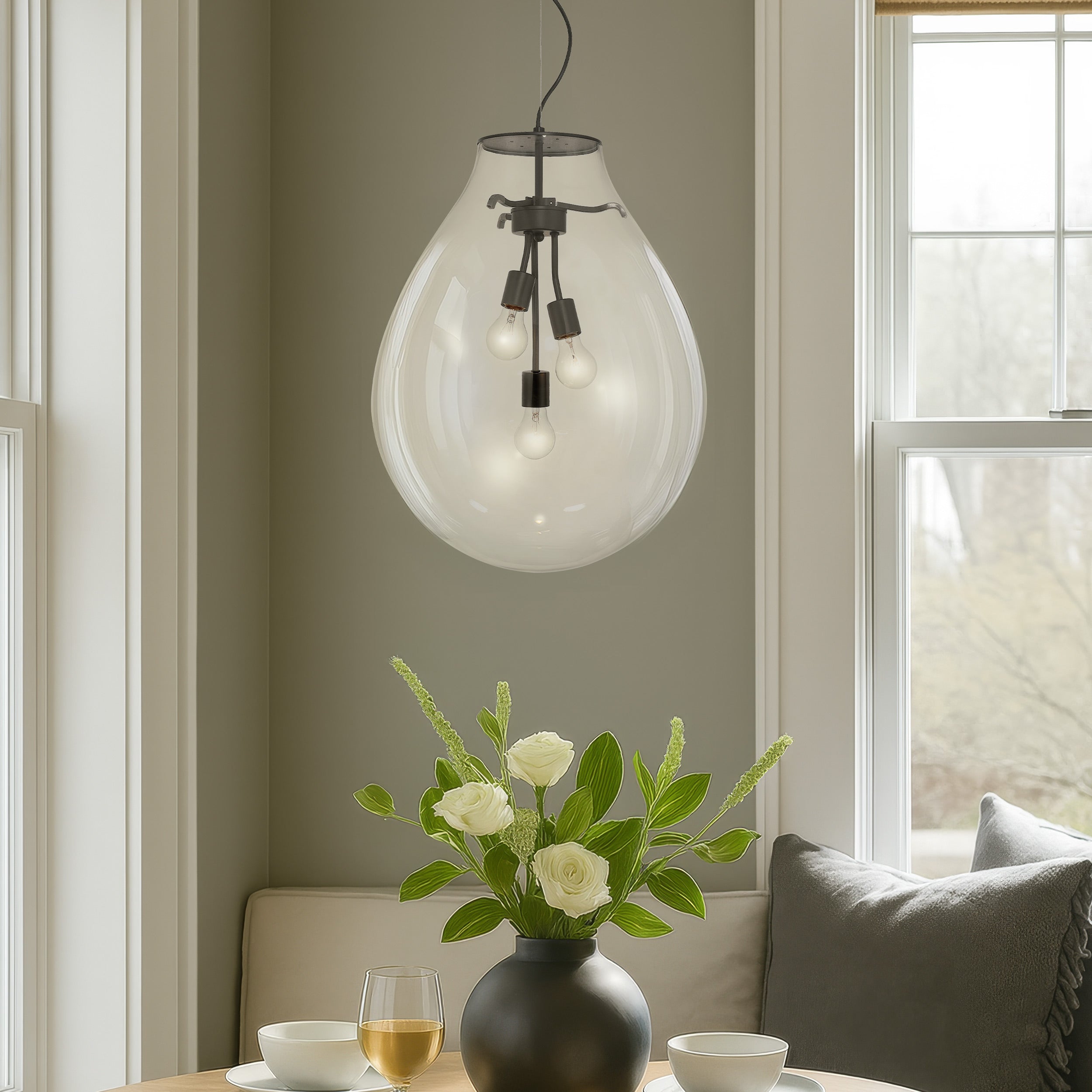 Drop 3-light Pendant in Matte Black and Clear Glass