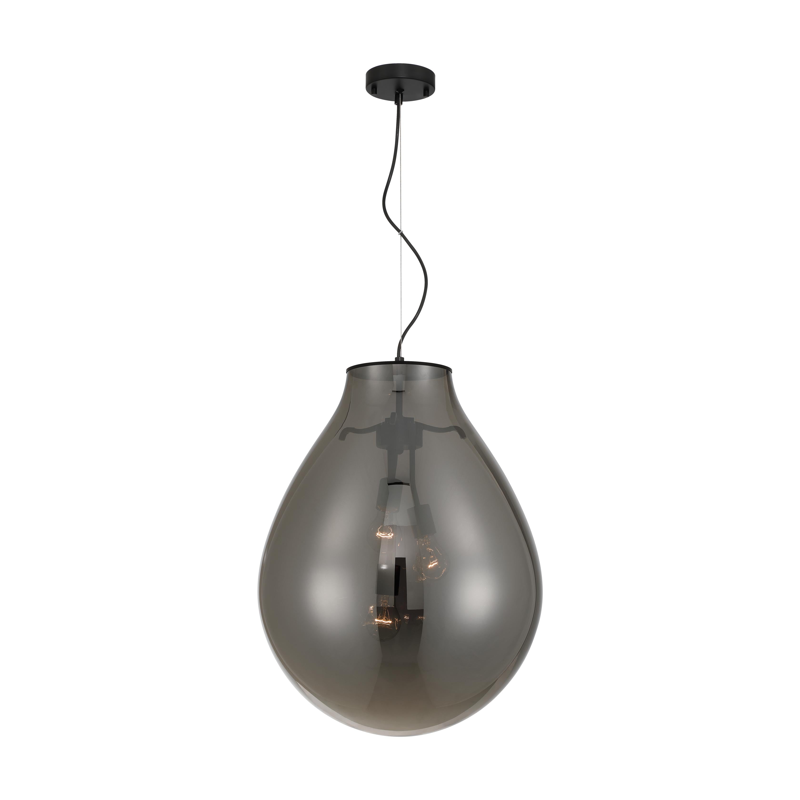 Drop 3-light Pendant in Matte Black and Smoke Plated Glass