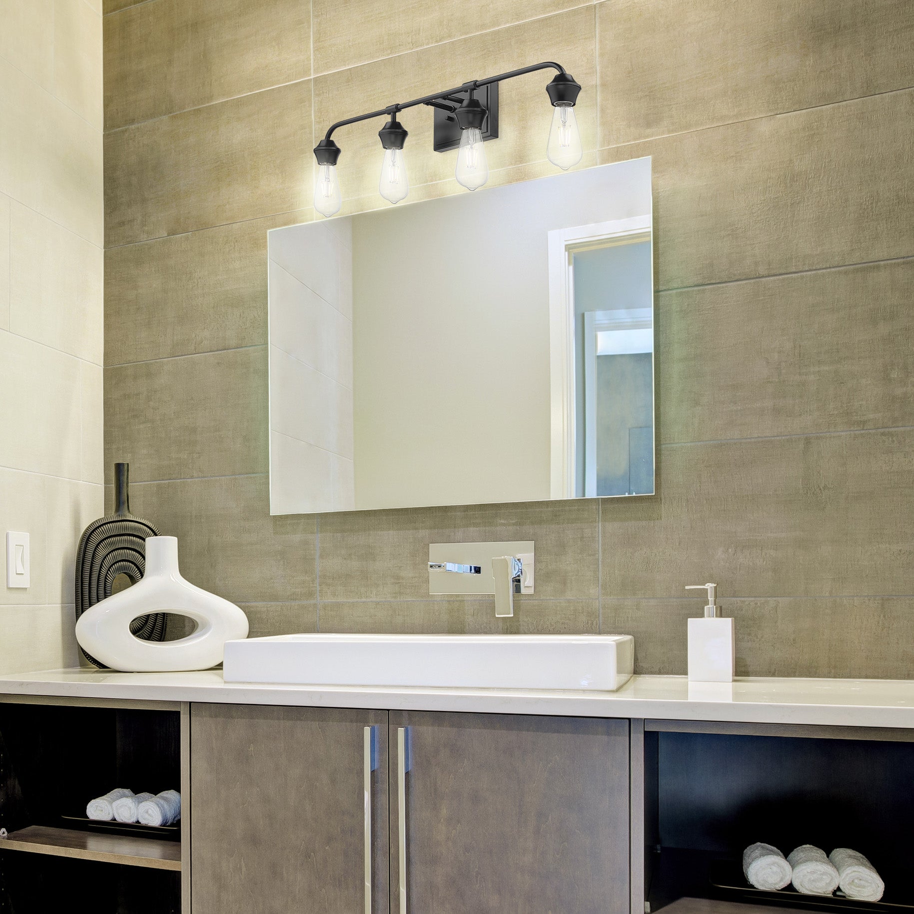 Ormond 4 Light Bath Vanity in Matte Black - Default Title - Golden Lighting