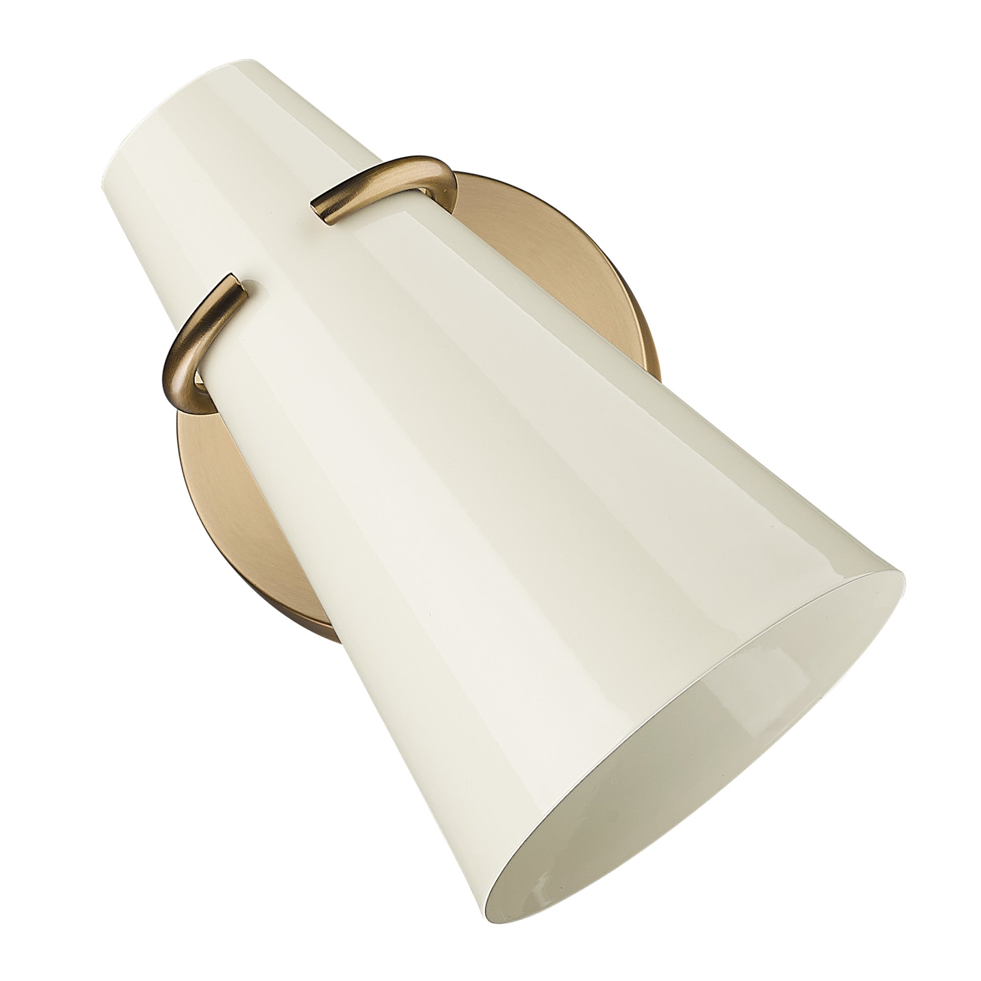 Reeva 1 Light Wall Sconce in Modern Brass with Glossy Ecru Shade - - Golden Lighting