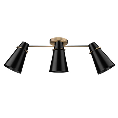 Golden Lighting Reeva 3-light Semi-Flush Mount in Modern Brass and Matte Black shade - - Golden Lighting